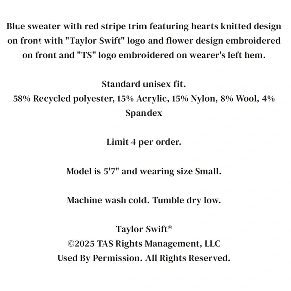 Taylor Swift Album Heart Sweater Self-Titled Holiday Collection - Picture 5 of 5